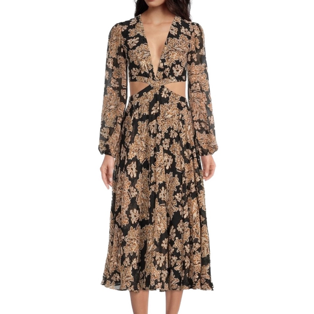 Gianni Bini | Marisol Jacquard Cut-Out Long Sleeve V-
Neck Midi Dress NWT